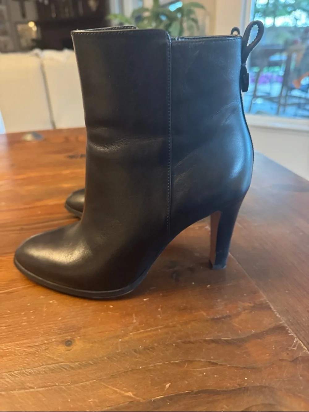 Coach Black Leather Pointed Toe Ankle Booties with Side Zip - Picture 2 of 6